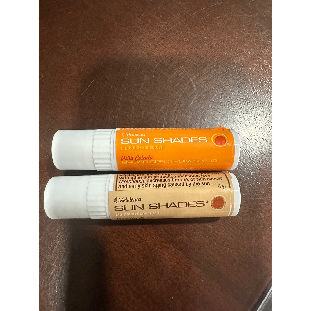 Melaleuca Sun Shades Lip Balm SPF 15 Pina Colada Vanilla Bean 2 Pack Sunscreen